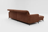 CAVADORE Canapé d'angle Bounce Aspect Cuir Vintage/Canapé d'angle avec Chaise Longue + Pieds Métal Noir Mat / 290x88x178 / Microfibre Marron Selle