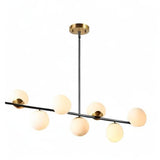 KCO Éclairage noir et laiton - Lustre moderne Spoutnik - 7 lumières - Globe en verre de lait - Pour cuisine, salle à manger, salon, chambre à coucher