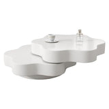 OOIILLEE Table Basse Rotative Design Fleur avec Plateau Tournant 360° - Table de Salon Double Étage à 2 Plateaux - Blanc Crème en MDF, Support jusqu'à 30 kg (74,8 x 67,5 x 31 cm)