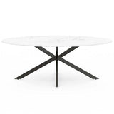 IDMarket - Table à Manger Ovale Alix 10 Personnes Pied araignée Noir et Plateau Effet marbre Blanc Alaska 200 cm