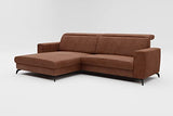 CAVADORE Canapé d'angle Bounce Aspect Cuir Vintage/Canapé d'angle avec Chaise Longue + Pieds Métal Noir Mat / 290x88x178 / Microfibre Marron Selle