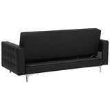 Canapé Convertible 3 Places en Cuir PU Noir Elégant Capitonnage Décoratif Aberdeen