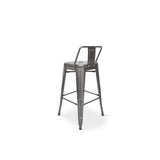 Tabouret de Bar en métal Brut Aspect galvanisé avec Dossier - Hauteur 76cm