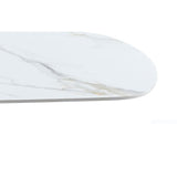 Casa Vital Table à manger AZGON, blanc et or, 180 x 90 x 76 cm, pierre frittée, motif marbre blanc avec veines dorées, pieds en métal noir avec forme intéressante
