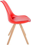 Chaise De Salle A Manger Sofia avec Coque en Plastique I Assise Rembourrée en Similicuir I Pieds Bois I Dossier, Couleur:Rouge, Couleur du Cadre:Natura (Ronde)