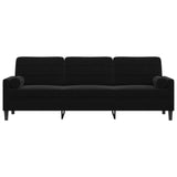 Mokuyary Canapé 3 places avec coussin décoratif noir 210 cm en velours pour salon, chambre à coucher, appartement, chambre d'amis, bureau
