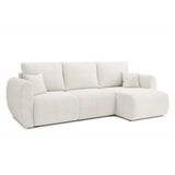 BAÏTA Canapé d'angle REFA Convertible Tissu Bouclette Blanc