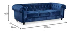 Menzzo Grand canapé 3 Places Chesterfield Velours Bleu