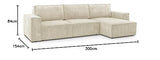 HOMIFAB Canapé d'angle Convertible réversible 5 Places avec Coffre de Rangement en Velours côtelé Beige - Collection Harper, 300 x 84 x 154/101 cm