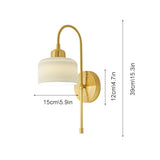 Jadssox Applique murale nordique en laiton pour chambre à coucher, applique murale en céramique avec abat-jour plissé blanc, luminaire mural à bras long doré, lampes murales en laiton de salon de chev