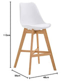 Tabouret De Bar Cannes Dossier Plastique Assie Similicuir I Chaise Haute De Bistrot avec Pied en Bois Et Repose-Pieds I Design Scandinave I Couleur: Blanc, Cadre: Nature