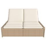 Gecheer Chaise Longue Double avec Coussins Beige résine tressée, Bain de Soleil inclinable de Jardin Exterieur, Dossier Réglable Lit de Jardin Transat de Plage Relax