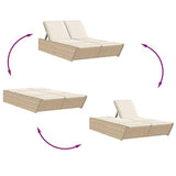 Gecheer Chaise Longue Double avec Coussins Beige résine tressée, Bain de Soleil inclinable de Jardin Exterieur, Dossier Réglable Lit de Jardin Transat de Plage Relax