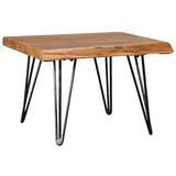 Table basse design Sheesham en bois massif - Bord d'arbre - 56 x 38 x 51 cm - Table en bois de sheesham avec pieds en métal - Table de salon de style maison de campagne rustique