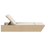 Gecheer Chaise Longue Double avec Coussins Beige résine tressée, Bain de Soleil inclinable de Jardin Exterieur, Dossier Réglable Lit de Jardin Transat de Plage Relax