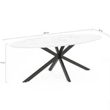 IDMarket - Table à Manger Ovale Alix 10 Personnes Pied araignée Noir et Plateau Effet marbre Blanc Alaska 200 cm