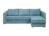 Vente-unique - Canapé d'angle Convertible Express et réversible en Velours côtelé Bleu Turquoise - Couchage à Lattes Larges 160 cm - Matelas 14 cm Loreto