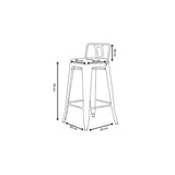 Tabouret de Bar en métal Brut Aspect galvanisé avec Dossier - Hauteur 76cm