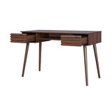 sweeek - Bureau Effet Bois 2 tiroirs MADERE Noyer. 1 casier. façade rainurées. 120 x 55 x 76.5 cm