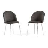 RATTATAN Sara - Lot de 2 chaises en velours uni ou Teddy pour l'intérieur avec pieds en métal (pieds argentés, velours fougères grises)
