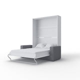 MAXIMAHOUSE Lit escamotable Vertical LED Invento 140V avec Le canapé (140×200) (Blanc/Blanc Brillant+Sofa Anthracite/Gris)