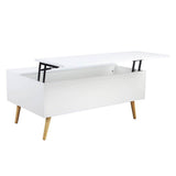 BAKAJI Table de séjour, Salon avec rehausseur, Compartiment de Rangement, Table de Salon Moderne, ouvrable, Blanc, Pieds en Bois, 100 x 60 x 45 cm