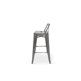 Tabouret de Bar en métal Brut Aspect galvanisé avec Dossier - Hauteur 76cm