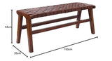 URBANARA Kamaru Banc en bois de teck avec cuir tressé, cognac, fabriqué à la main, style rétro