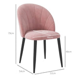HOMCOM Lot de 2 chaises de salon et salle à manger rembourrées, chaises ergonomiques style nordique en métal et velours, 52 x 54 x 79 cm, rose