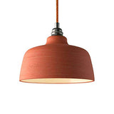 creative cables - Suspension fabriquée en Italie avec câble Textile, Abat-Jour Coupe en céramique et Finition en métal - sans Ampoule, Rouge Corail à Rayures - Blanc