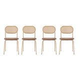 Lot de 4 chaises de salle à manger modernes avec coussins ovales en polyuréthane et dossier en rotin - Simples - Avec quatre pieds en métal - Rembourrées - Pour salon et chambre à coucher - Marron