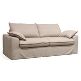 Oviala Canapé Convertible Tissu Vert Gris + Housse supplémentaire en Lin