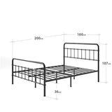 Zinus Florence lit 160 x 200 cm - 30 cm de hauter - Lit King - Cadre de lit Plateforme en métal avec tête et Pied de lit - Noir