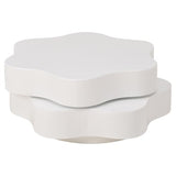 OOIILLEE Table Basse Rotative Design Fleur avec Plateau Tournant 360° - Table de Salon Double Étage à 2 Plateaux - Blanc Crème en MDF, Support jusqu'à 30 kg (74,8 x 67,5 x 31 cm)