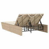 Gecheer Chaise Longue Double avec Coussins Beige résine tressée, Bain de Soleil inclinable de Jardin Exterieur, Dossier Réglable Lit de Jardin Transat de Plage Relax