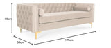 INTENSE DECO Canapé 3 Places Edward Velours Beige Pieds doré