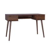 sweeek - Bureau Effet Bois 2 tiroirs MADERE Noyer. 1 casier. façade rainurées. 120 x 55 x 76.5 cm