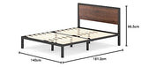 Zinus Mory Lit 140x190 cm - Hauteur du cadre de lit 30 cm - Plate-forme en métal et bois avec tête de lit - Marron
