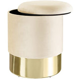 TecTake Pouf Rond avec Coffre de Rangement Tabouret Aspect Velours Base en Acier Doré Design Elégant – Diverses Couleurs (Crème)