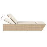 Gecheer Chaise Longue Double avec Coussins Beige résine tressée, Bain de Soleil inclinable de Jardin Exterieur, Dossier Réglable Lit de Jardin Transat de Plage Relax