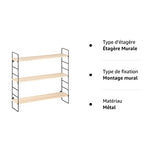 Navaris Étagère Murale – Compartiment de Rangement 50 x 50 x 12 cm en Bois de pin et métal – Étagère pour Chambre Salon Salle de Bain Cuisine