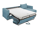 Vente-unique - Canapé d'angle Convertible Express et réversible en Velours côtelé Bleu Turquoise - Couchage à Lattes Larges 160 cm - Matelas 14 cm Loreto
