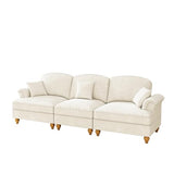 Dolamaní Canapé 3 places, petit format, avec accoudoirs évasés, volant amovible et pieds en bois, canapé 3 places et canapé en tissu chennille pour salon, blanc
