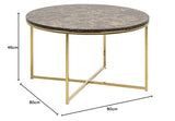Toilinux.com Table Basse Ronde Effet marbre en Bois et métal - L.80 cm x H. 45 cm - Marron et Doré