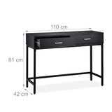 Relaxdays Table Console, Meuble d’appoint 2 tiroirs, HLP 81 x 110 x 42 cm, étroit, Couloir & Salon, Gain de Place, Noir