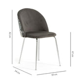 RATTATAN Sara - Lot de 2 chaises en velours uni ou Teddy pour l'intérieur avec pieds en métal (pieds argentés, velours fougères grises)