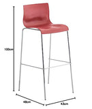 CLP Tabouret De Bar en Plastique I Chaise Haute De Bar Empilable I Piètement Et Repose-Pieds en Métal I Hauteur D'Assise 76 cm, Couleur:Rouge, Couleur du Cadre:Chrome