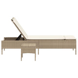 vidaXL Chaise Longue avec Table et Coussin Beige résine tressée, transat, lit de Repos de Jardin, Meuble d'extérieur, Chaise Longue d'extérieur
