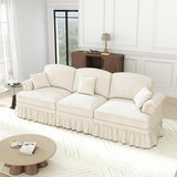 Dolamaní Canapé 3 places, petit format, avec accoudoirs évasés, volant amovible et pieds en bois, canapé 3 places et canapé en tissu chennille pour salon, blanc