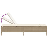 vidaXL Chaise Longue avec Table et Coussin Beige résine tressée, transat, lit de Repos de Jardin, Meuble d'extérieur, Chaise Longue d'extérieur